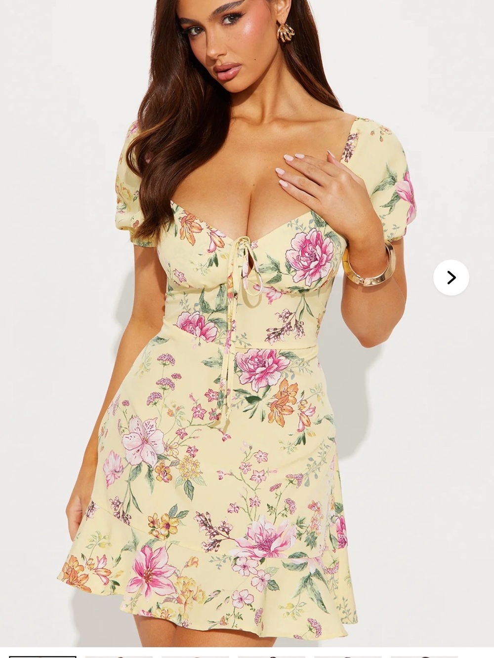 Fashion Nova Yellow Floral Tie-Front Mini Dress
